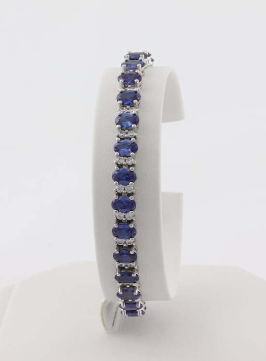 Unbranded Jewelry - Sterling Silver Natural Tanzanite & Cubic Zirconia Tennis Bracelet 7 1/4" inch